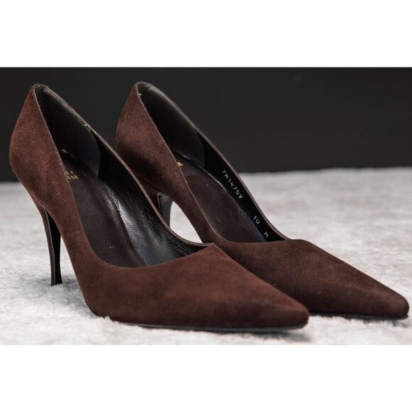Stuart Weitzman Dark Brown Suede Pointed Toe Stiletto Pumps Womens Size 10 - Picture 1 of 10